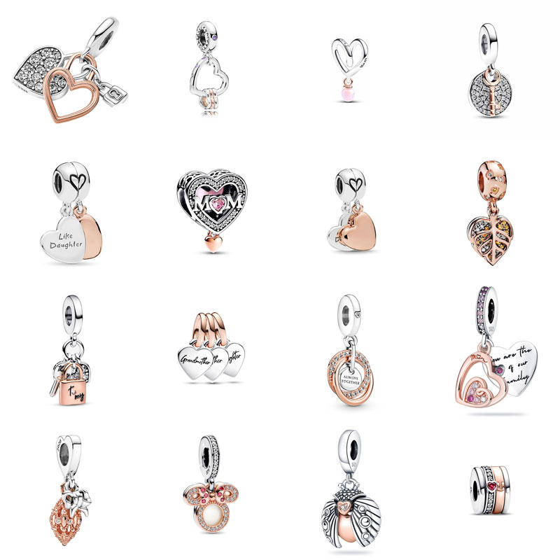 Silver S925 Designer Charm Leaf Insect Love Pendant Key Lock Hanging Bead DIY Bracelet Jewelry Free Shipping Birthday Gift for Girls