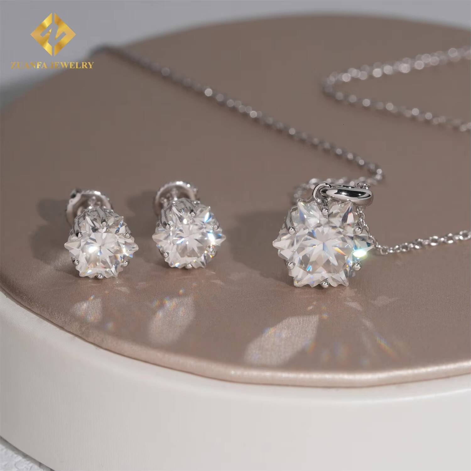 9cts Romantic Unique Snowflakes Cut Fine Jewelry Gifts Set for Women Singular Stone Charm Necklace Earrings Moissanite Jewelry