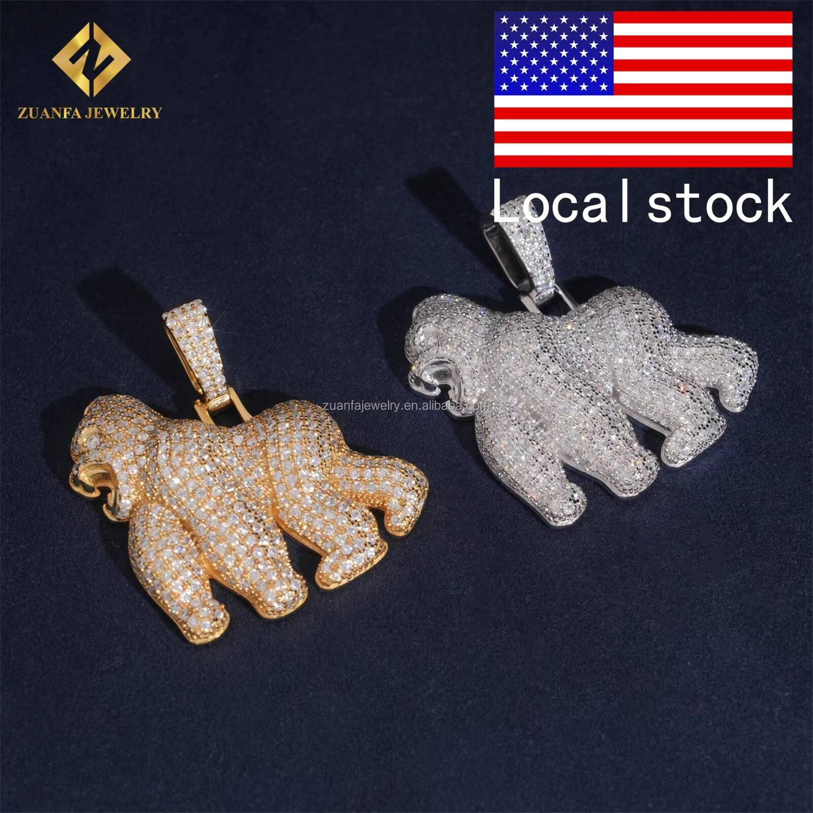 Drop Shipping Ship From USA Local Stock GRA Certificate Iced Out Hip Hop Jewelry 925 Silver Moissanite Diamond Gorilla Pendant