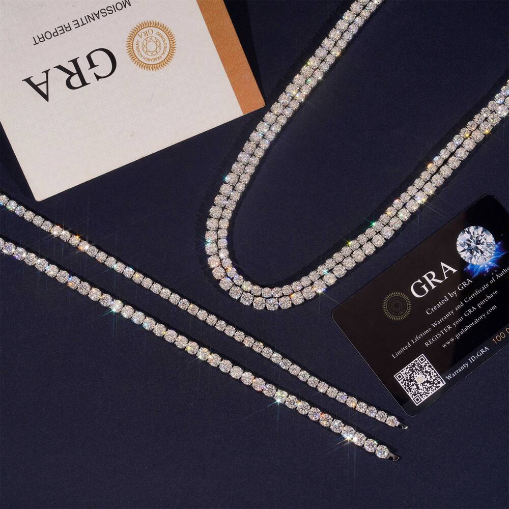 3mm 4mm Tennis Chain Stainless Steel Iced Out Moissanite Hip Hop Jewelry High Quality Diamond Pass Diamond test Necklace