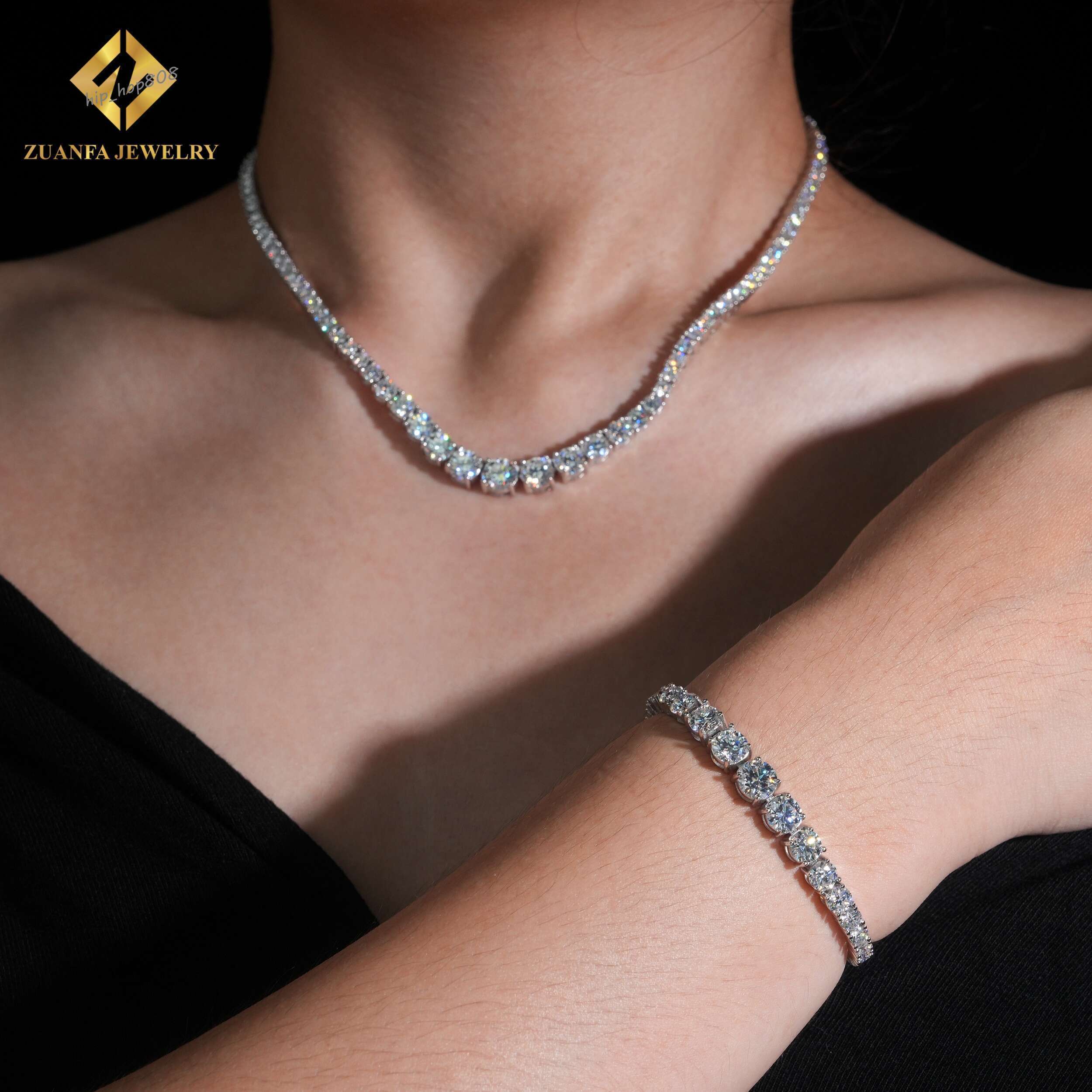 Fine Jewelry Popular Gradual Vvs Moissanite Tennis Chains 925 Sterling Silver 3mm Necklace Bracelet