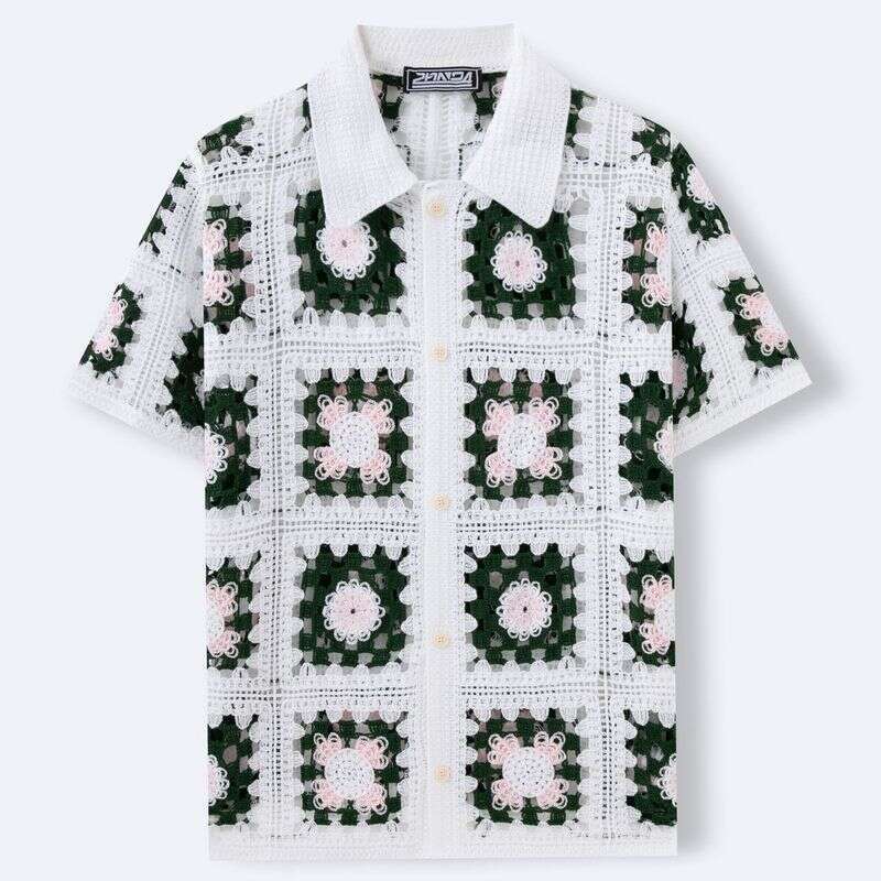 Men's Clothing Retro Crochet Sweater Casual Versatile Hollow Short Sleeved Knitted Shirt