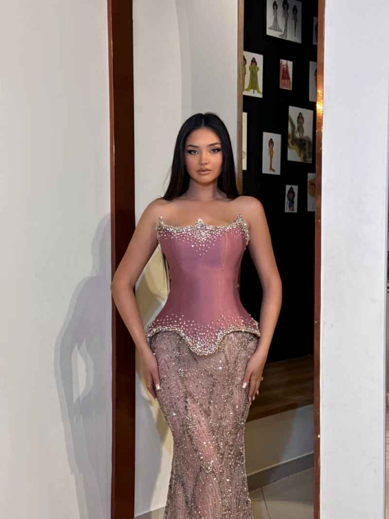 Gorgeous Mermaid Evening Dresses Strapless Floor Length Prom Gowns Crystal Beadeds Birthday Party Vestido De Gala Customized