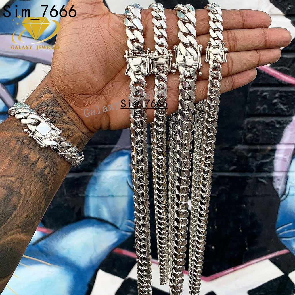 Men Heavy Miami Cuban Link Chain Choker Gold Plated 925 Silver Cuban Chain Hip Hop 8mm 12mm 16mm 20mm Cuban Necklace/Bracelet