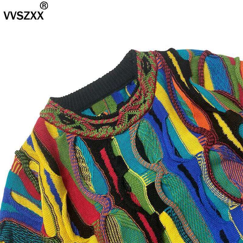 Designer Clothing 2025 Heavy Industry Striped Knitted Ethnic Style Fashion Colorful Splicing Mens Pullover Sweater