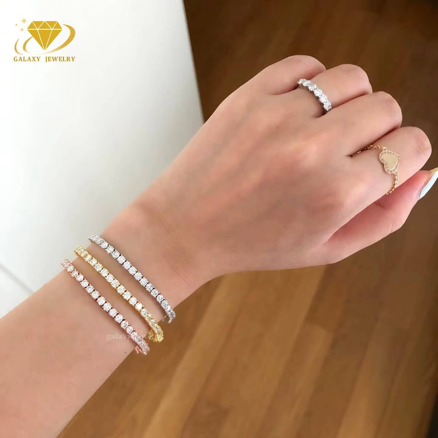 Tennis Chain Fashion Jewelry Bangles 3mm 4mm 5mm Rose Gold Plated 925 Sterling Silver Vvs Moissanite Bracelets Women