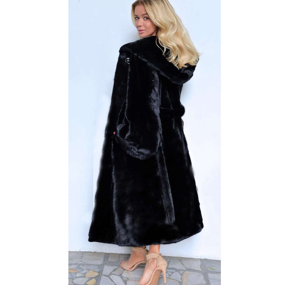 Winter Loose Mink Velvet Imitation Fur Splicing Long Coat Fur Suit Collar Women's Coat High Street Fashion Lady Overcoat