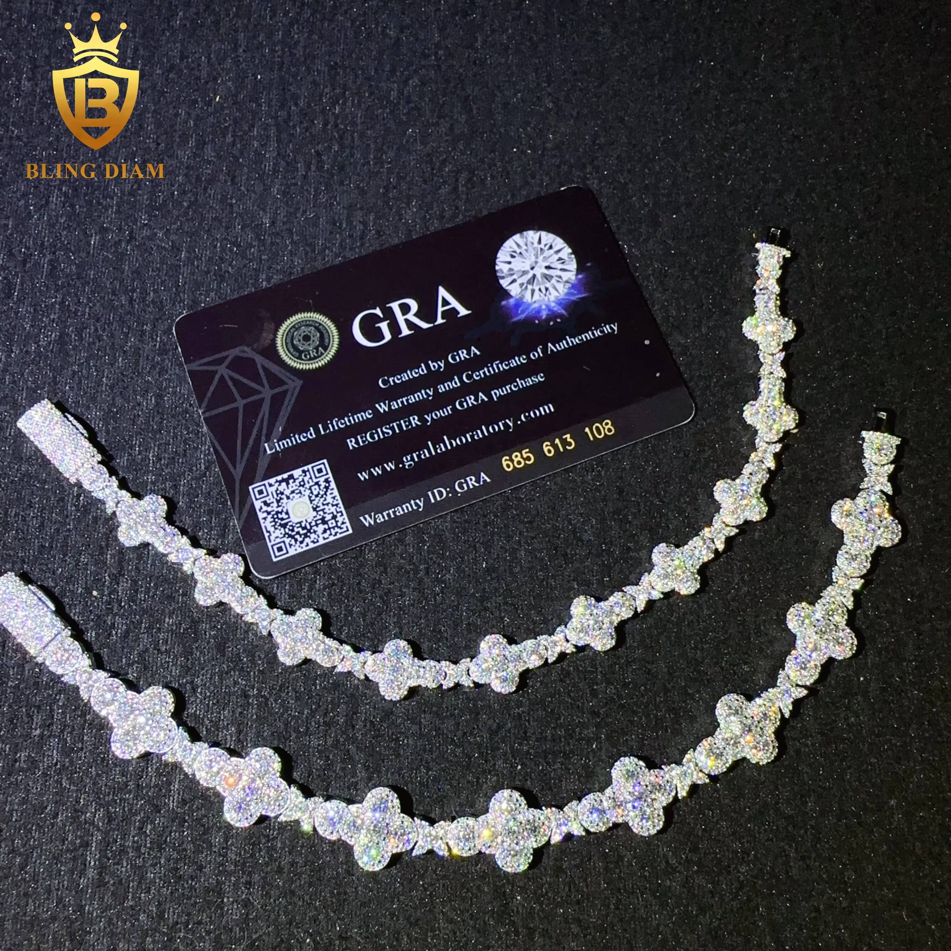 Fashion Fine Jewelry Clover Moissanite Tennis Bracelet 925 Sterling Silver Iced Out VVS Moissanite Bracelet