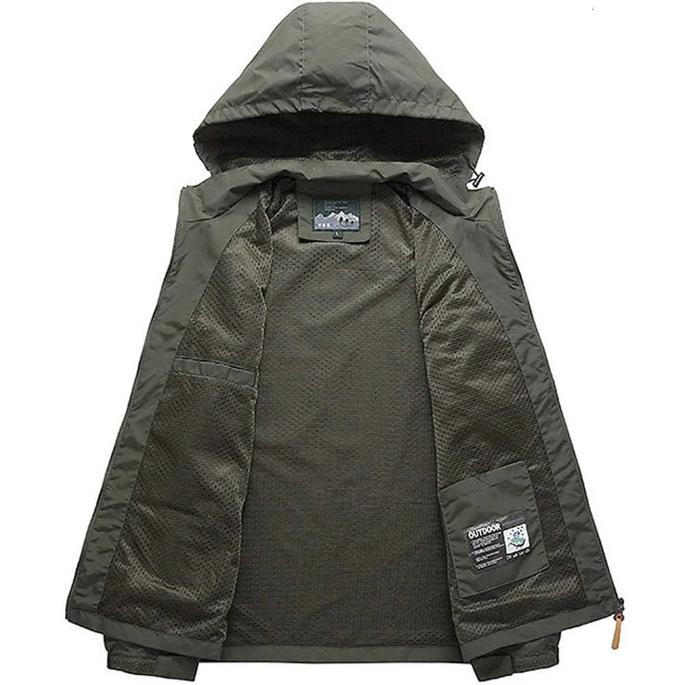 Windbreaker Men Tactical Jacket Waterproof Outdoor Hooded Coat Sports Military Field Climbing Thin Outwear Streetwear 250814