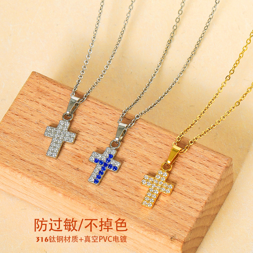 Stainless American Cross Mini Heart Pendant Light High-end Titanium Steel Necklace for Women Non-fading Jewelry for Women
