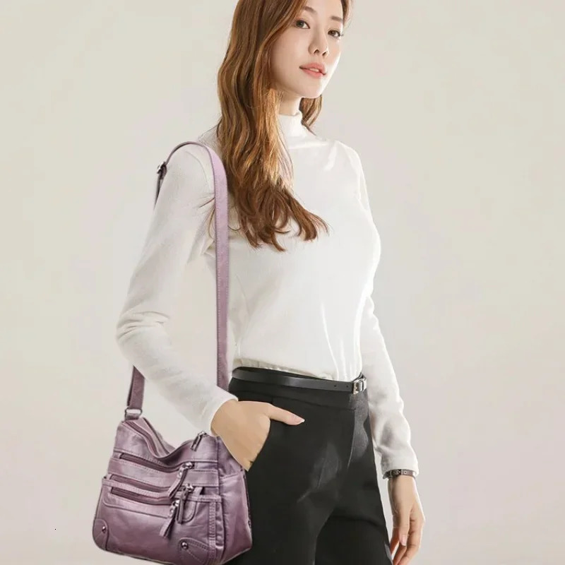 Womens Soft Leather Shoulder Bag Fashionable and Versatile Double Layered Crossbody Korean Large Capacity 250811