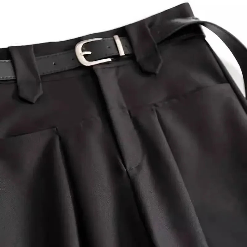 Gray Solid Office Lady High Waist Sashes Loose Straight Womens Pants AnkleLength Trousers Suit For Women Clothing 2025 250808