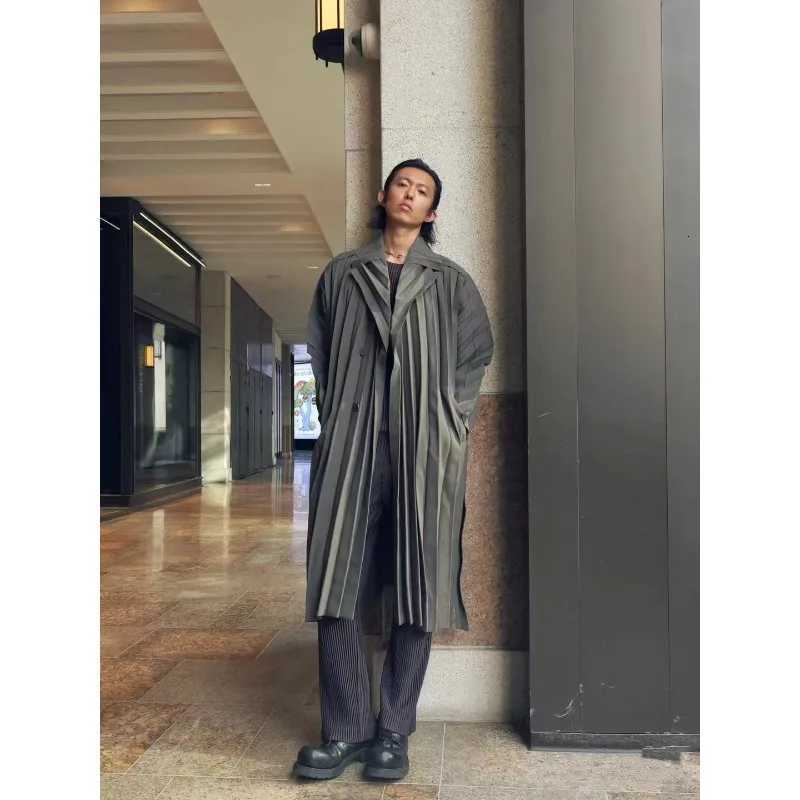 Miyake Pleated Mens Trench Coat 2025 Spring Summer New Casual Commuter Fold Jacket Solid Personality Original Long Pleat Jacket W250815