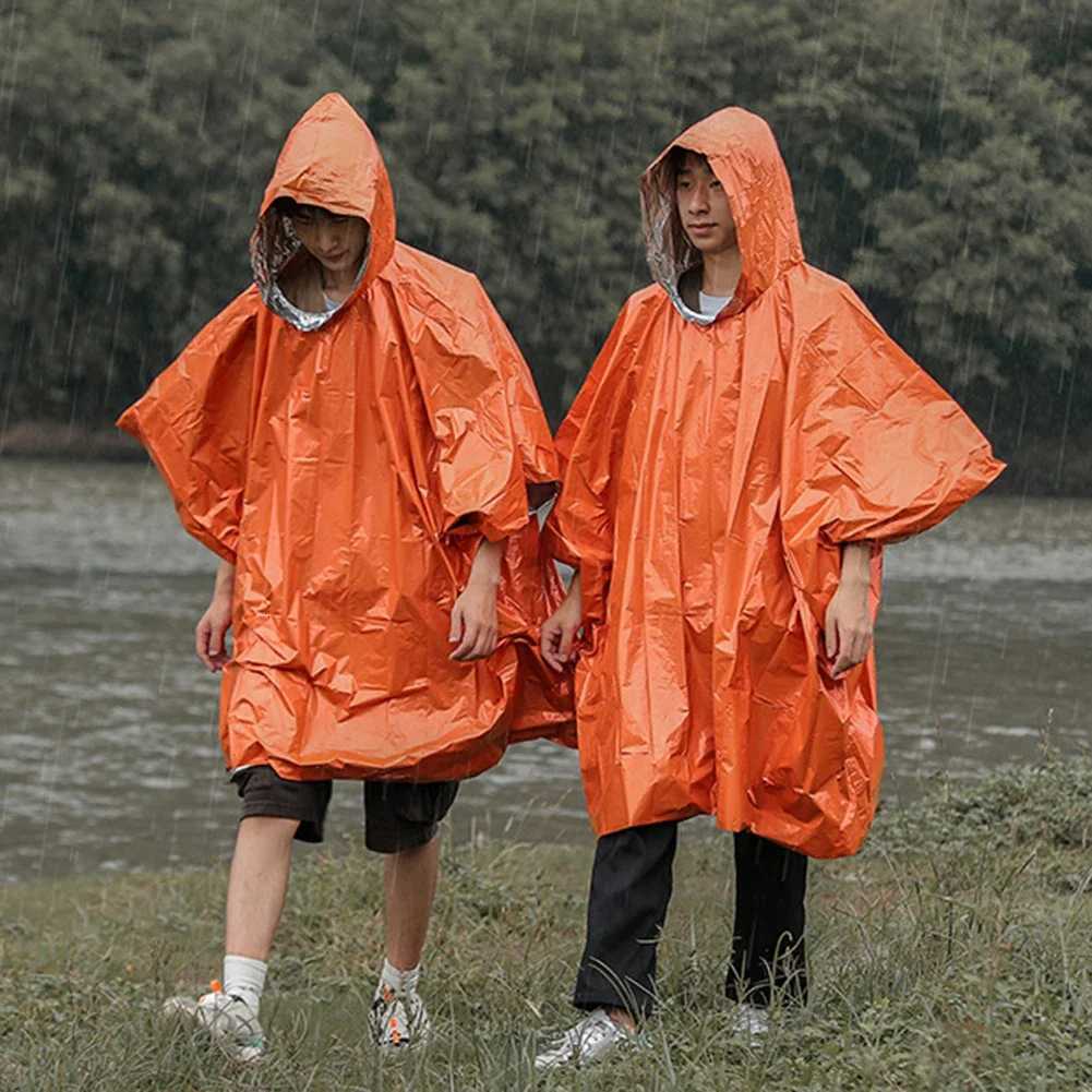 Orange Waterproof Hooded Rain Poncho Raincoat for Outdoor Hiking Bike Cycling Rainwear Thickened Reflective Raincoat Y250814