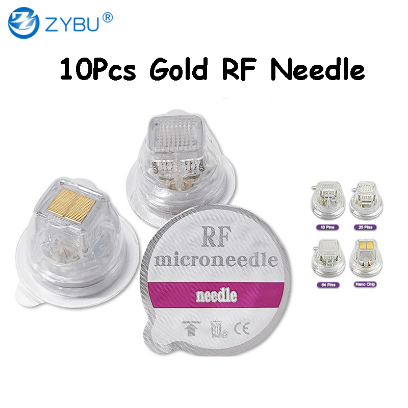 10Pcs Gold-plated Disposable Fractional Radiofrequency (RF) Microneedle Cartridges with 10/25/64 Pin Options - Ideal for Skin Rejuvenation Nano Tips