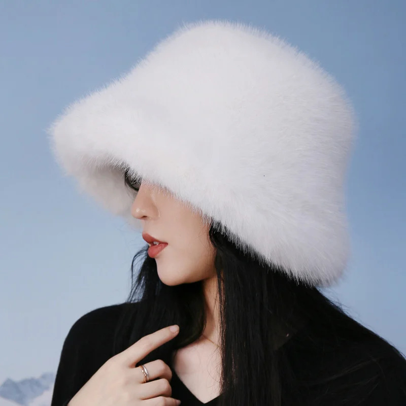 Winter Fluffy Fur Fisherman Hat For Women Solid Color Casual Bucket Hat Outdoor Plush Ear Protection Cap Warm Female Panama Caps 250808
