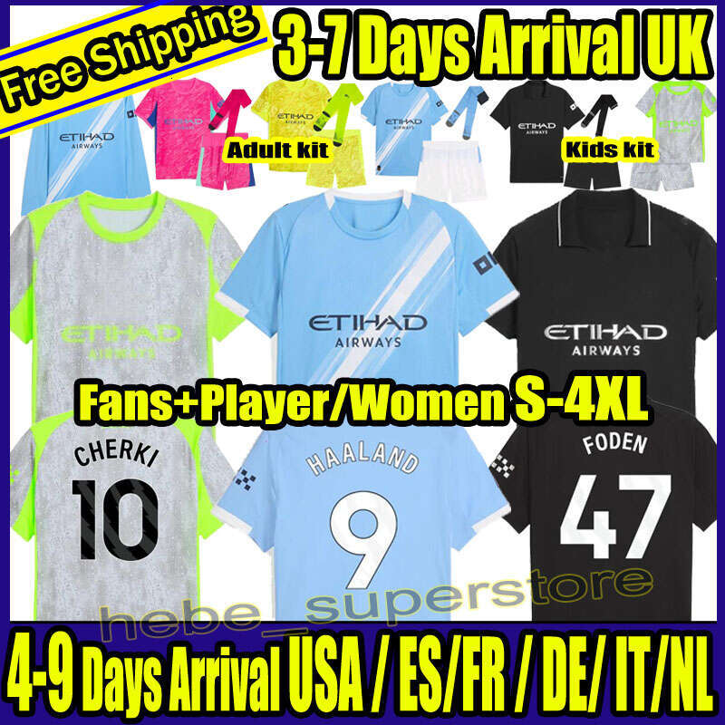 S-4XL 25 26 Mans Citys Soccer Jerseys CHERKI HAALAND DE BRUYNE FODEN PHILLIPS 2025 2026 MAHREZ BERNARDO GVARDIOL AIT-NOURI RODRIGO Football Shirt Men Kids Kit Sets