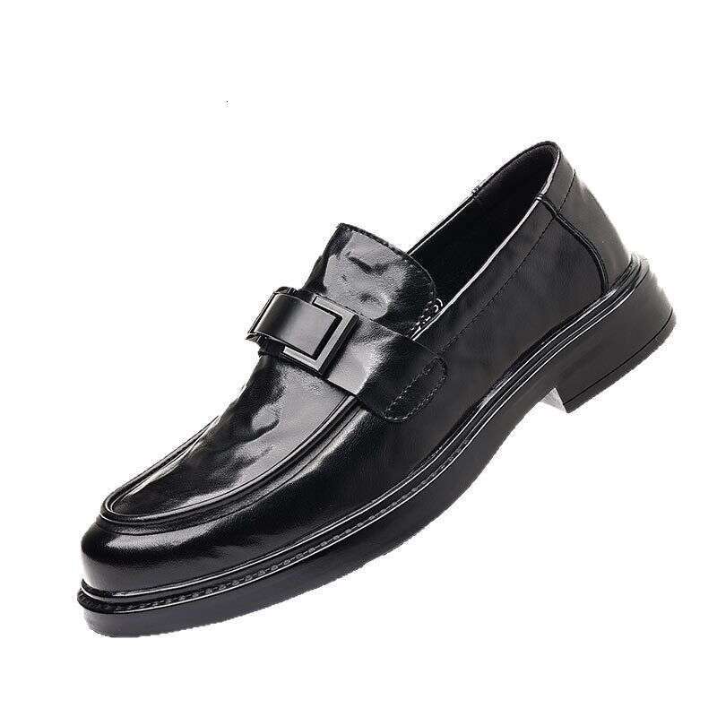 New Made Of Genuine And Cowhide, Men's British Style With Pointed Toe Loafers, Black Business Formal Casual Wedding