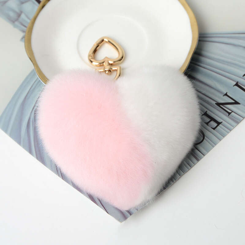 New Genuine Keychain Bag Plush Accessory Heart Rex Rabbit Fur Pendant
