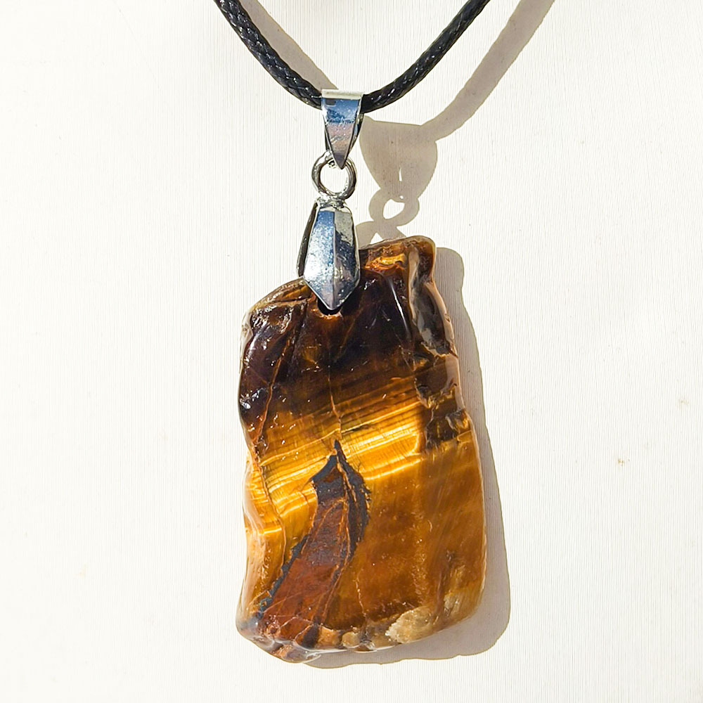 2025 New Arrival Natural Yellow Tiger Eye Raw Stone Slice Pendant Necklace Irregular Polished Gemstone Jewelry for Unique Style