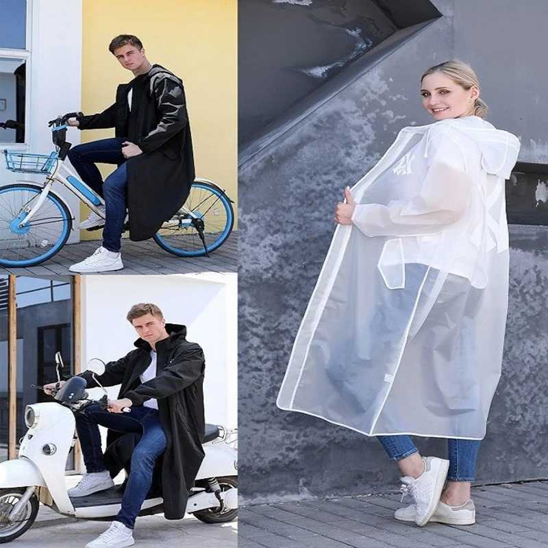 High quality 1PC black fashion adult waterproof long raincoat EVA unisex raincoat thick waterproof hooded raincoat outdoor hikin Y250814
