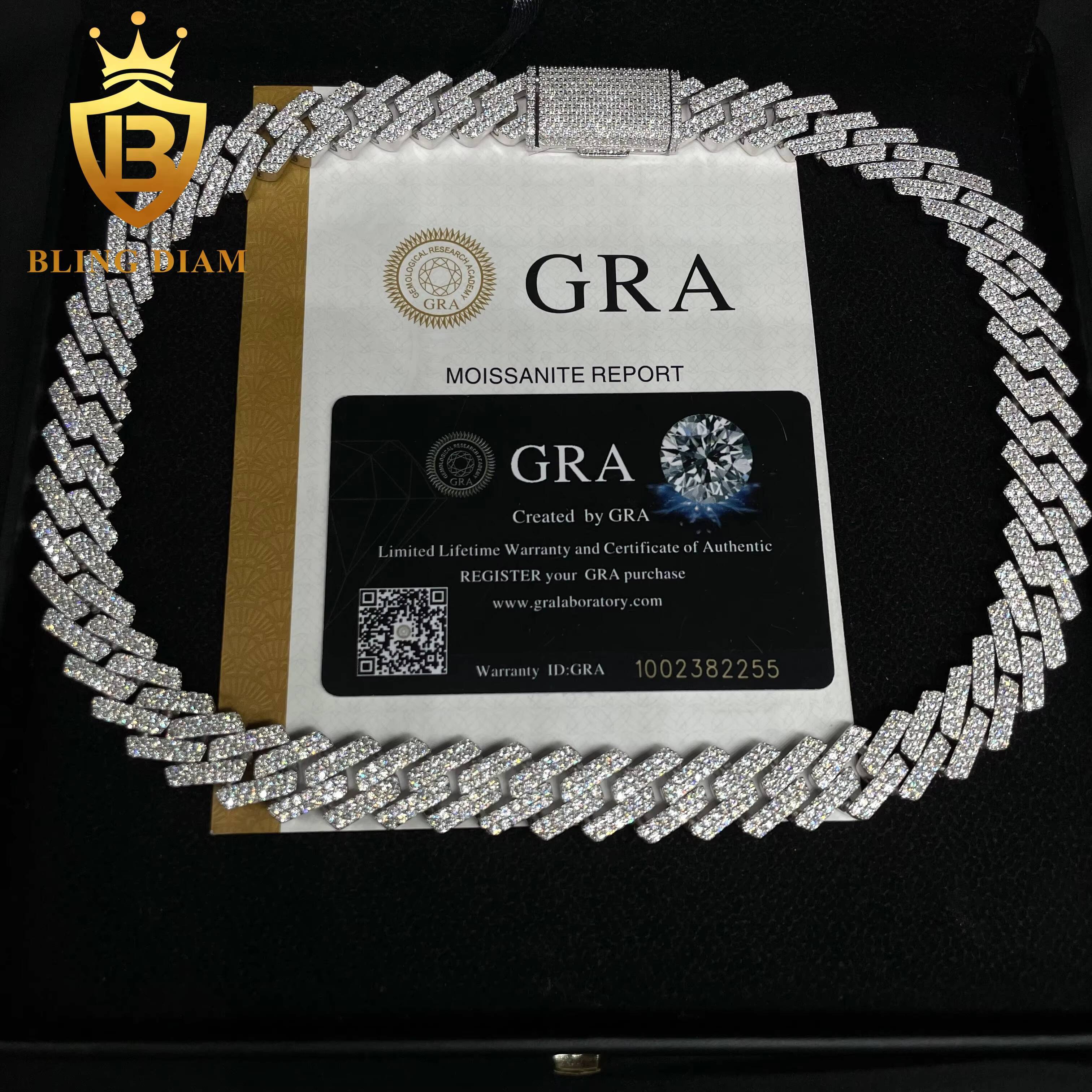 Wholesale Price VVS 2 Rows 15mm Miami Hip Hop Iced Out Fine Jewelry Moissanite Diamond Cuban Link Chain Men Necklace