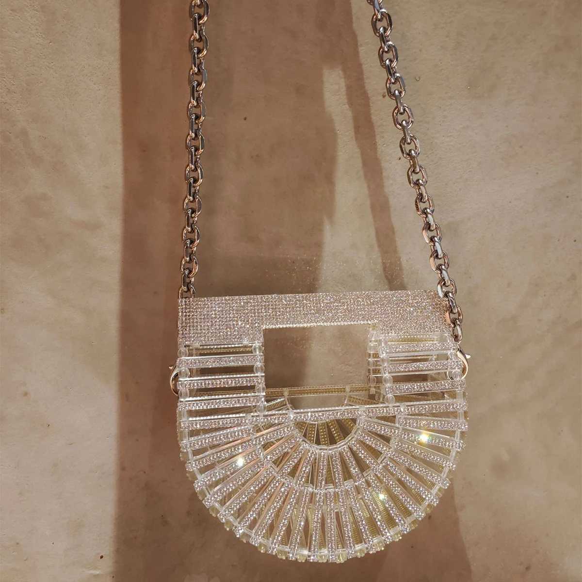 JIOMAY Half Moon Rhinestone Bag Hollowed Out Diamond Basket Wallet Box Shaped Mini Sparkling Banquet Bag Fashion Wedding Bags Z250815