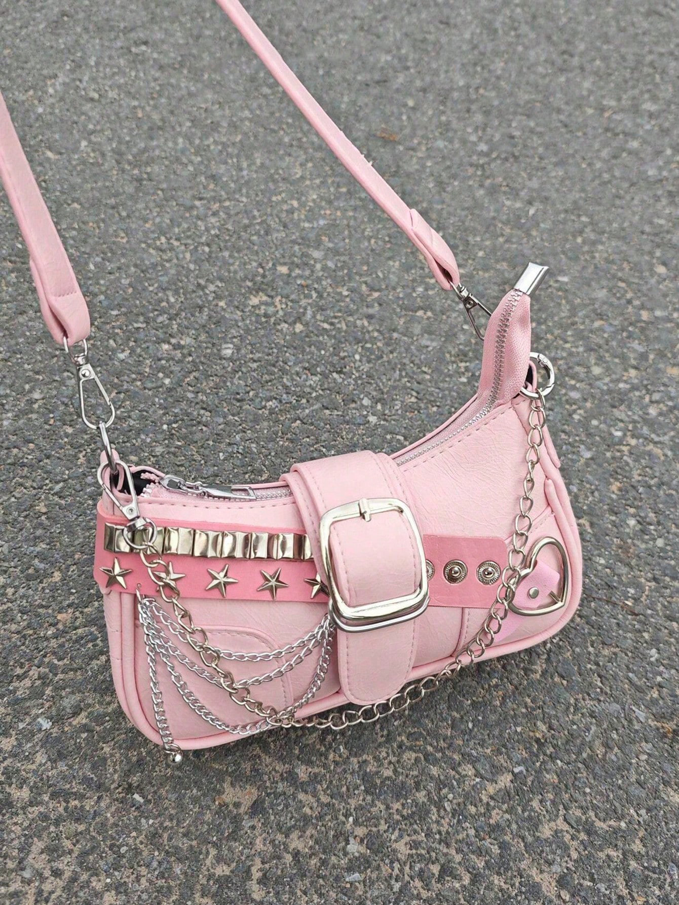 2025 Autumn New Women's Shoulder Bag Niche Spicy Girl Armpit Bag Fashionable Pink Star Shaped Rectangular Women's Crossbody Bag Autumn New D