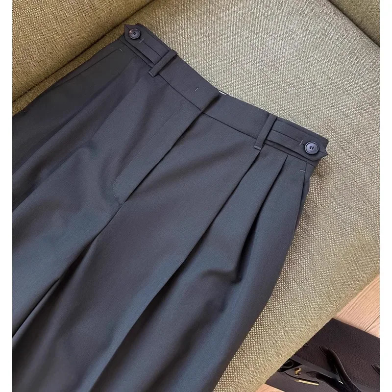 High Waist Straight Leg Italian Spun Wool Wide Suit Pants for Women Slimming Effect Eye Closed Recommendation 250808
