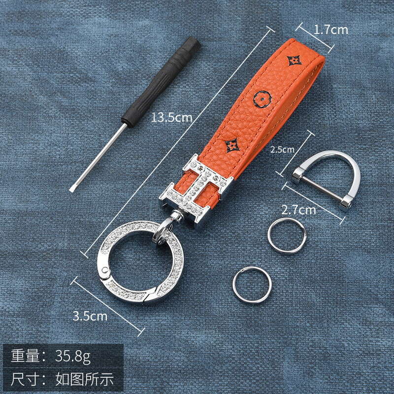 New Style Dia-Encrusted Zinc Alloy Car Woven Metal Key Ring Accessories Chain Leather Rope Keychain