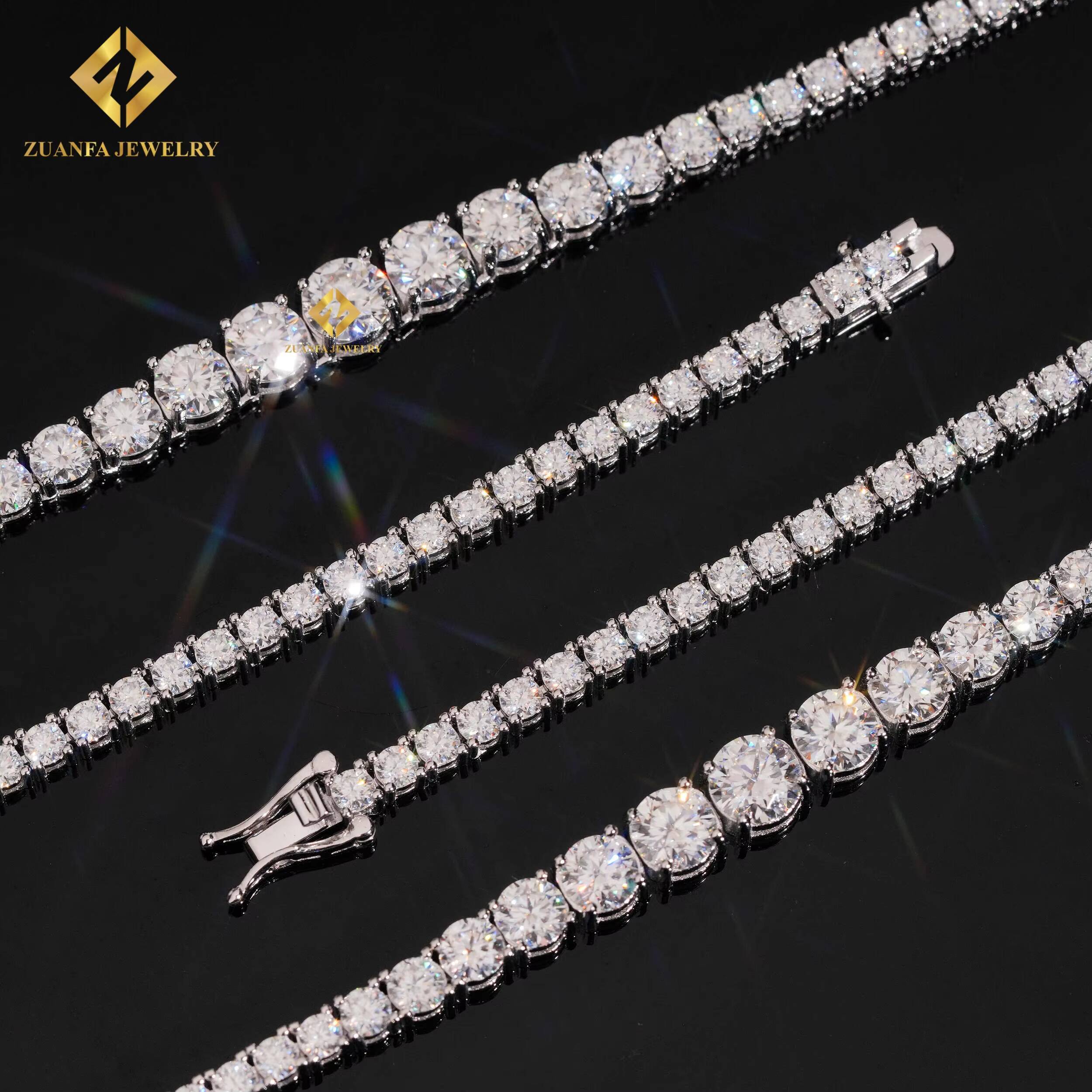 Fine Jewelry Popular Gradual Vvs Moissanite Tennis Chains 925 Sterling Silver 3mm Necklace Bracelet
