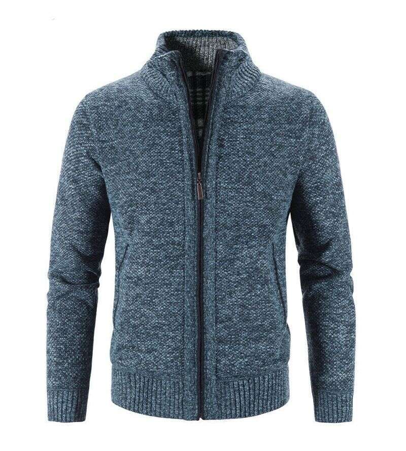 Men's Fleece Thick Knit Slim Sweater Coat Youth Cardigan