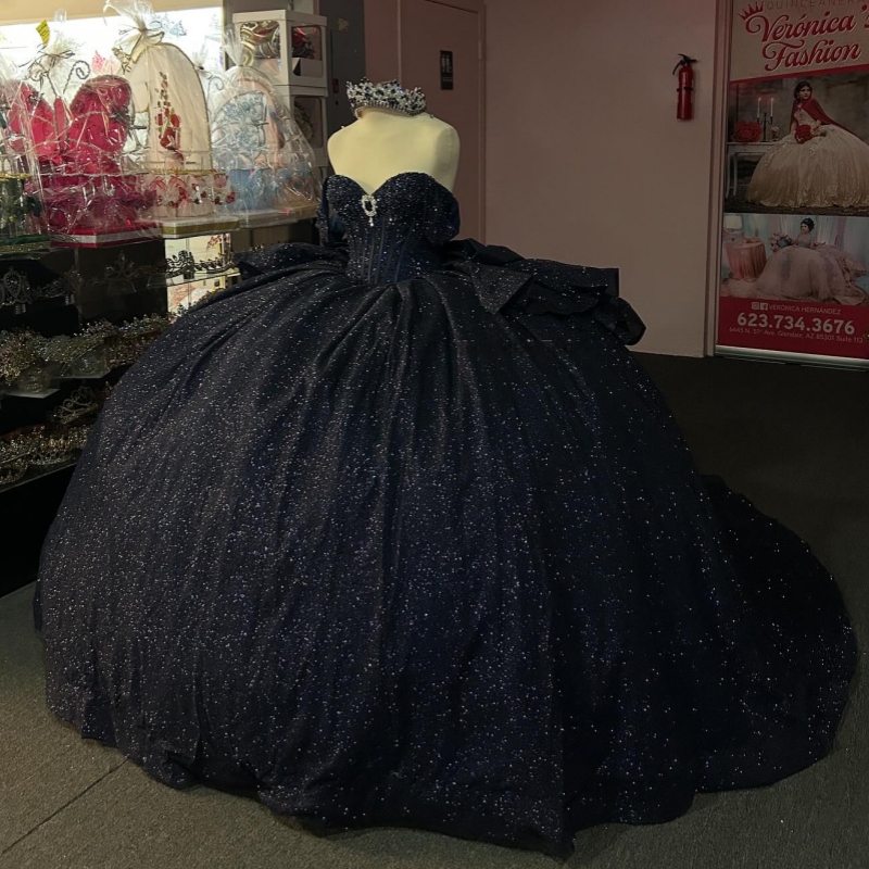 Black Shiny Princess Sweet 16 Dress Dress Quinceanera Dresses Sequin Beads Bow Corset Party Birthday Vestido De 15 Anos Ball Gowns