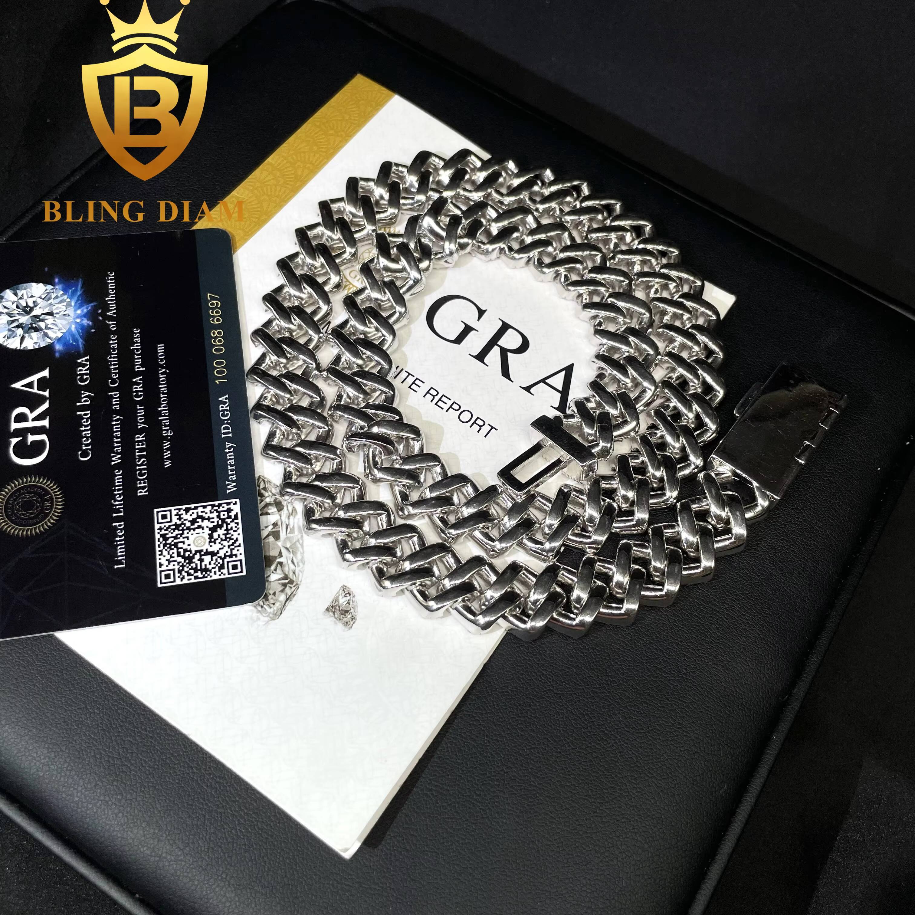 Pass Diamond Tester 15mm 2 Rows Solid 925 Sterling Silver Men Hip Hop Jewelry Iced Out VVS Moissanite Cuban Link Chain Necklace