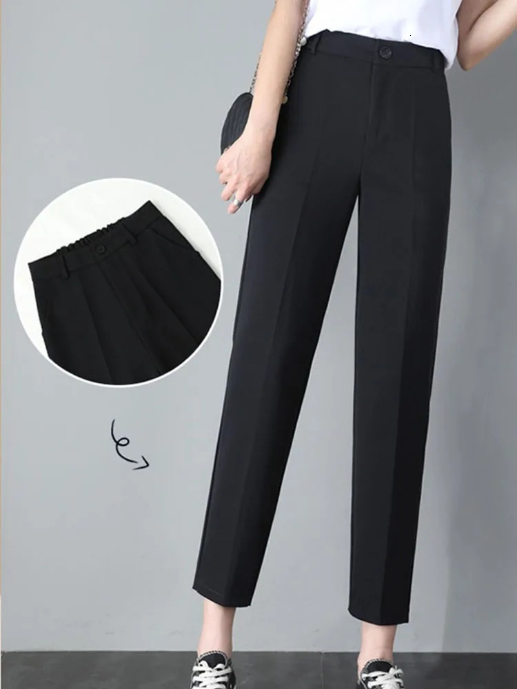 Women Formal Baggy Straight Suit Pants Female Office Elastic High Waist Loose Pantalones Korean Solid Casual Calcas Feminina 250808