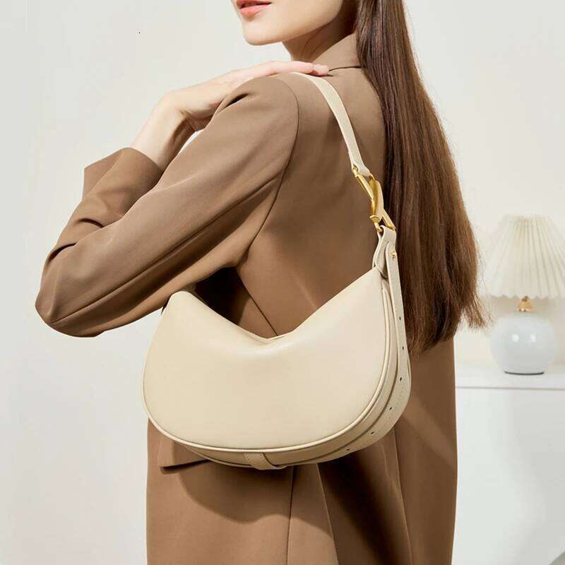 Burminsa Cowhide Genuine Leather Underarm Shoulder Bags For Women 2025 Designer Crescent Purses Half Moon Ladies Handbags 20250815