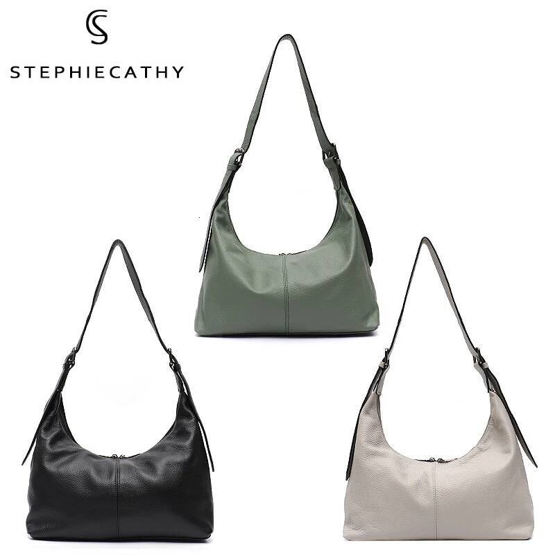 SC Women Cowhide Crossbody Bag Large Casual Shoulder Purse Wide Strap Handbag Female Daily 100% Genuine Leather Hobo Sack