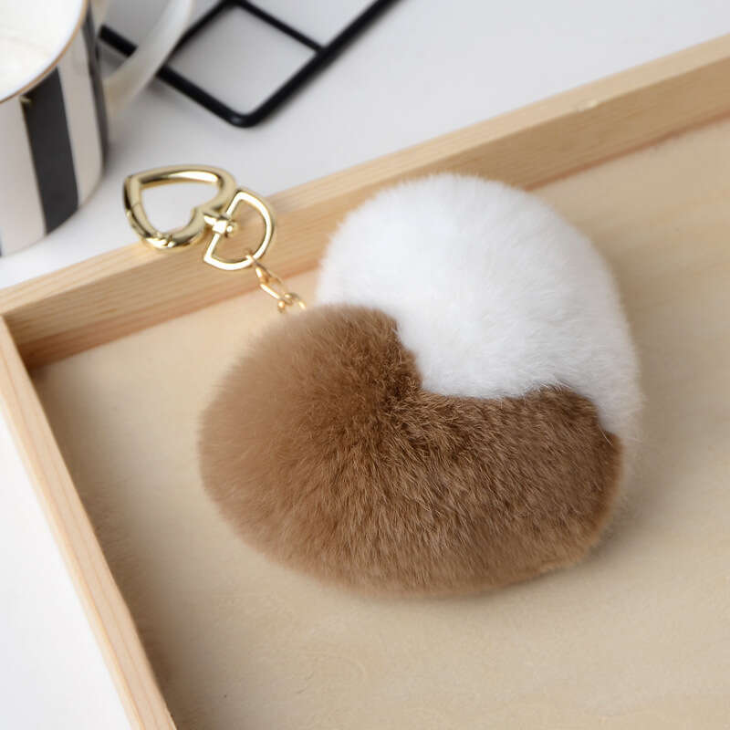 New Genuine Keychain Bag Plush Accessory Heart Rex Rabbit Fur Pendant