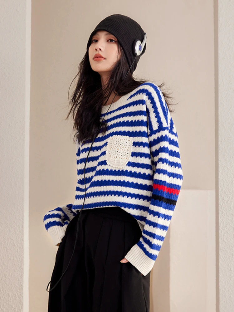 Autumn Fashion n Sense Niche Sweater Women Stripe Sweater Streetwear Long Sleeve Knitted Tops Female Loose Pullover 250808