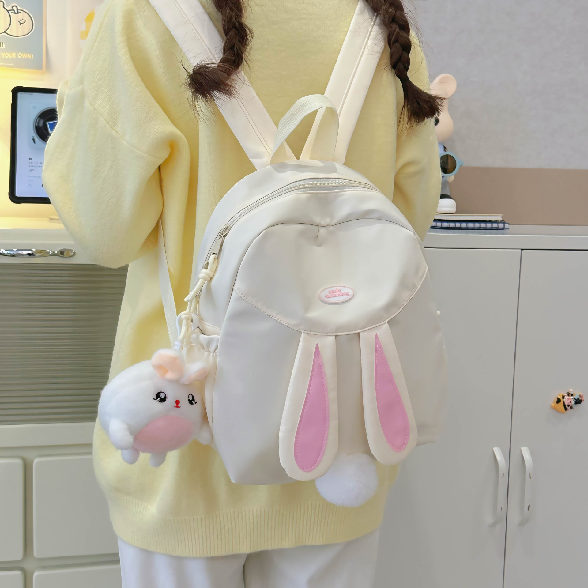 2025 Autumn New Unisex Style Backpack For Couples Ladies Fresh Style Student Rabbit Ear Cartoon Backpack Autumn New Designer Bag