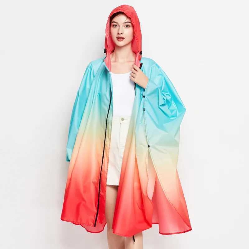 Big Size Women Gradient Color Raincoat Lightweight Rain Coat Poncho Ladies Waterproof Cloak Raincoats Adults Colorful Rainwear Y250814