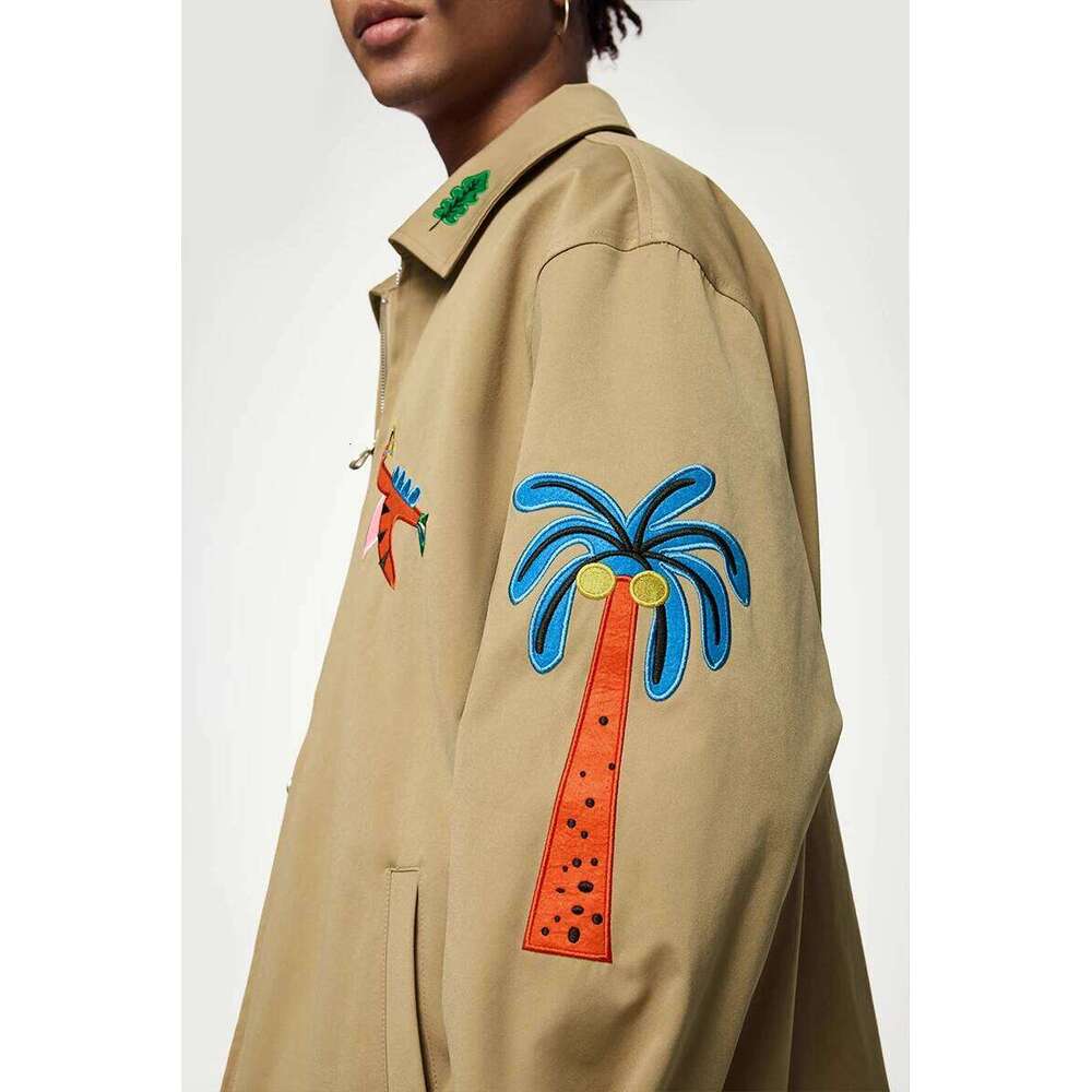 Designer Clothing 2025 IATION Men's Cartoon Embroidery Shorten Jacket American Street Style Turn Down Outerwear