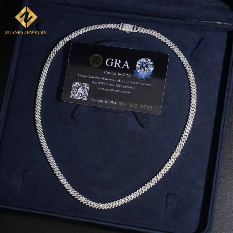 5mm Hip Hop Jewelry Bussdown Cuban Chain Link Necklace 925 Silver Iced Out Vvs Moissanite Diamond Pass Diamond Tester