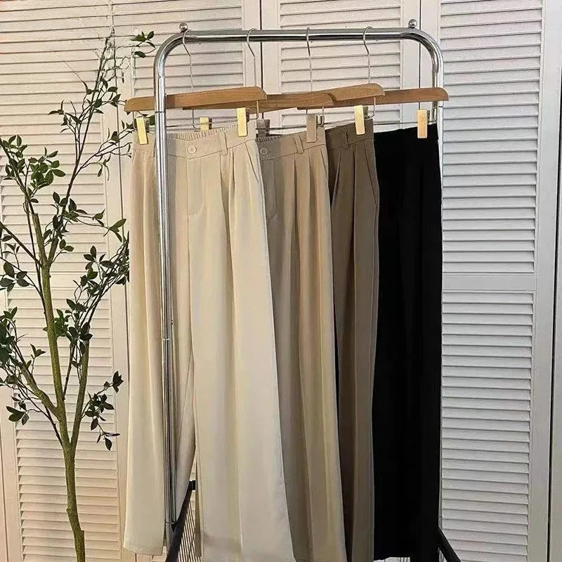 Formal Elasitic High Wiast Wide Leg Suit Pant Classic Spodnie Basic Casual Trousers Korean Elegant Baggy Pantalones 250808