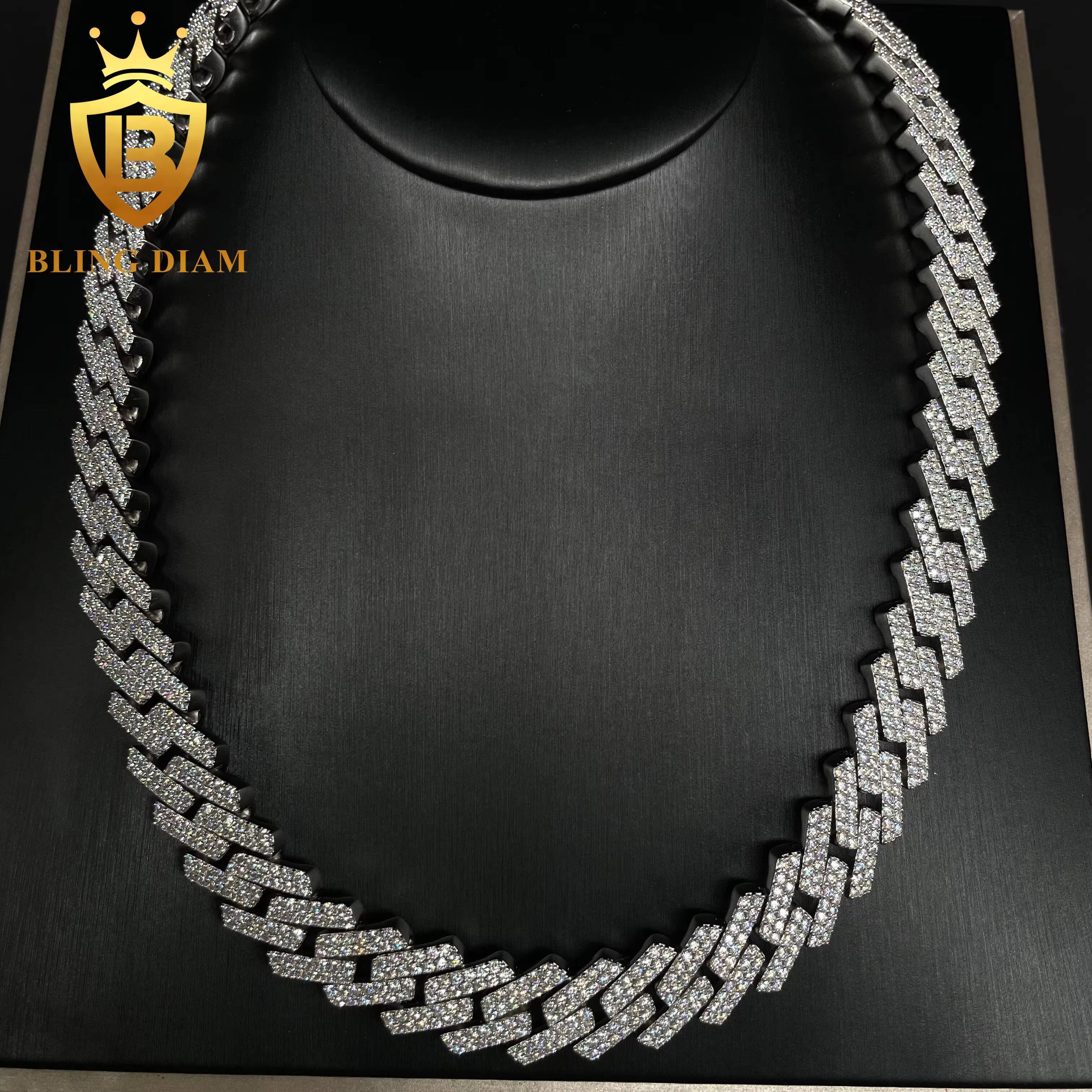 Wholesale Price VVS 2 Rows 15mm Miami Hip Hop Iced Out Fine Jewelry Moissanite Diamond Cuban Link Chain Men Necklace