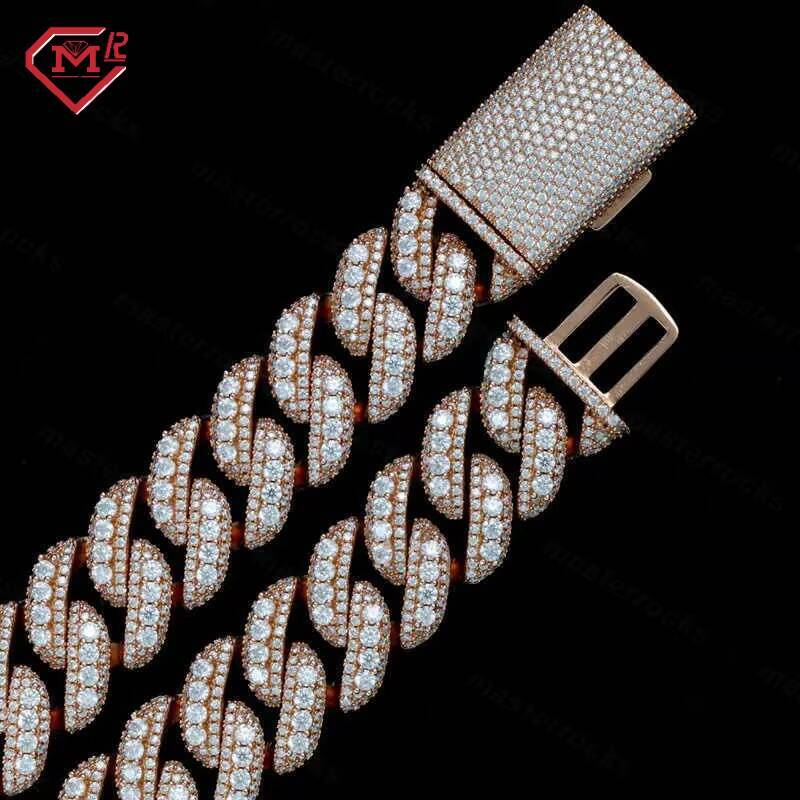 Hip Hop Men Custom Necklace Luxury 15mm Vvs Diamond 925 Silver Iced Out Miami Moissanite Cuban Link Chain