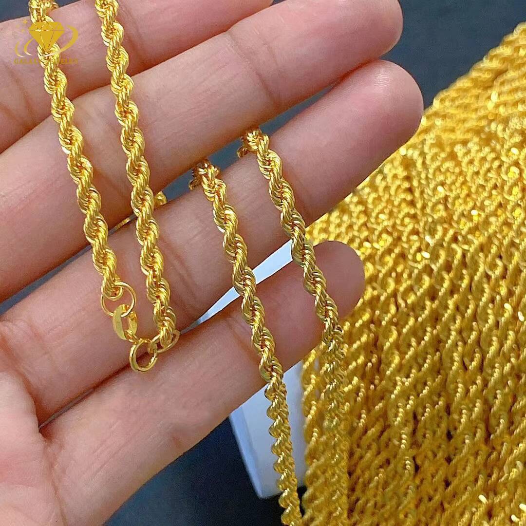 18k Pure Gold Jewelry 1.08mm 2.1mm 3.9mm 6.0mm Twisted Rope Chain 10k 14k Au750 18 Karat Gold Rope Chain Necklace