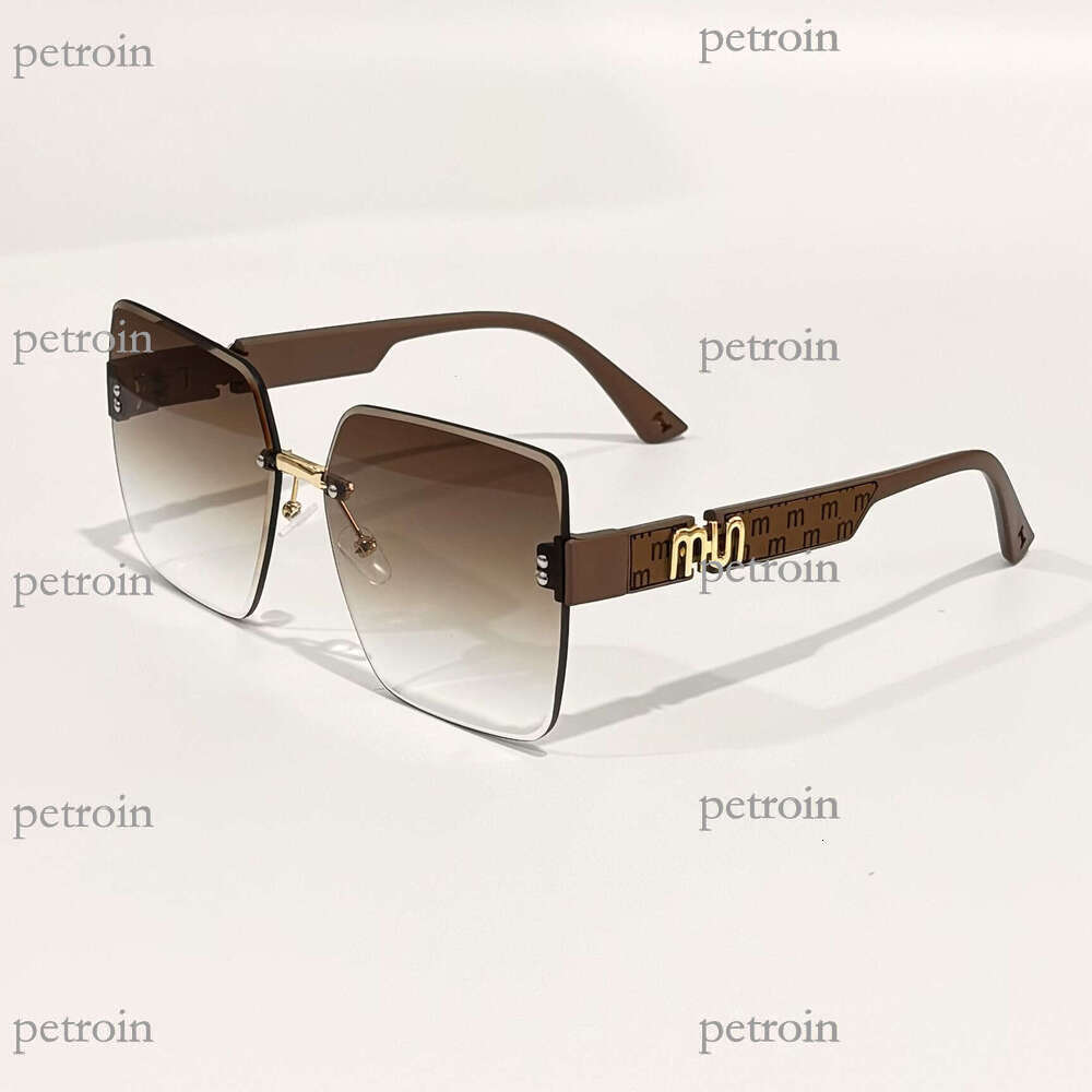 New Large Frame Gradient Pigment Street Style for Men and Women, High-End Rimless Glasses, Face Slimming Sunglasses