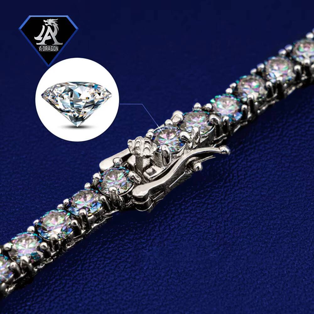 4mm Multicolor Moissanite Tennis Chain VVS Clarity Gold Plated 925 Sterling Silver Unique Design Moissanite Tennis Chain