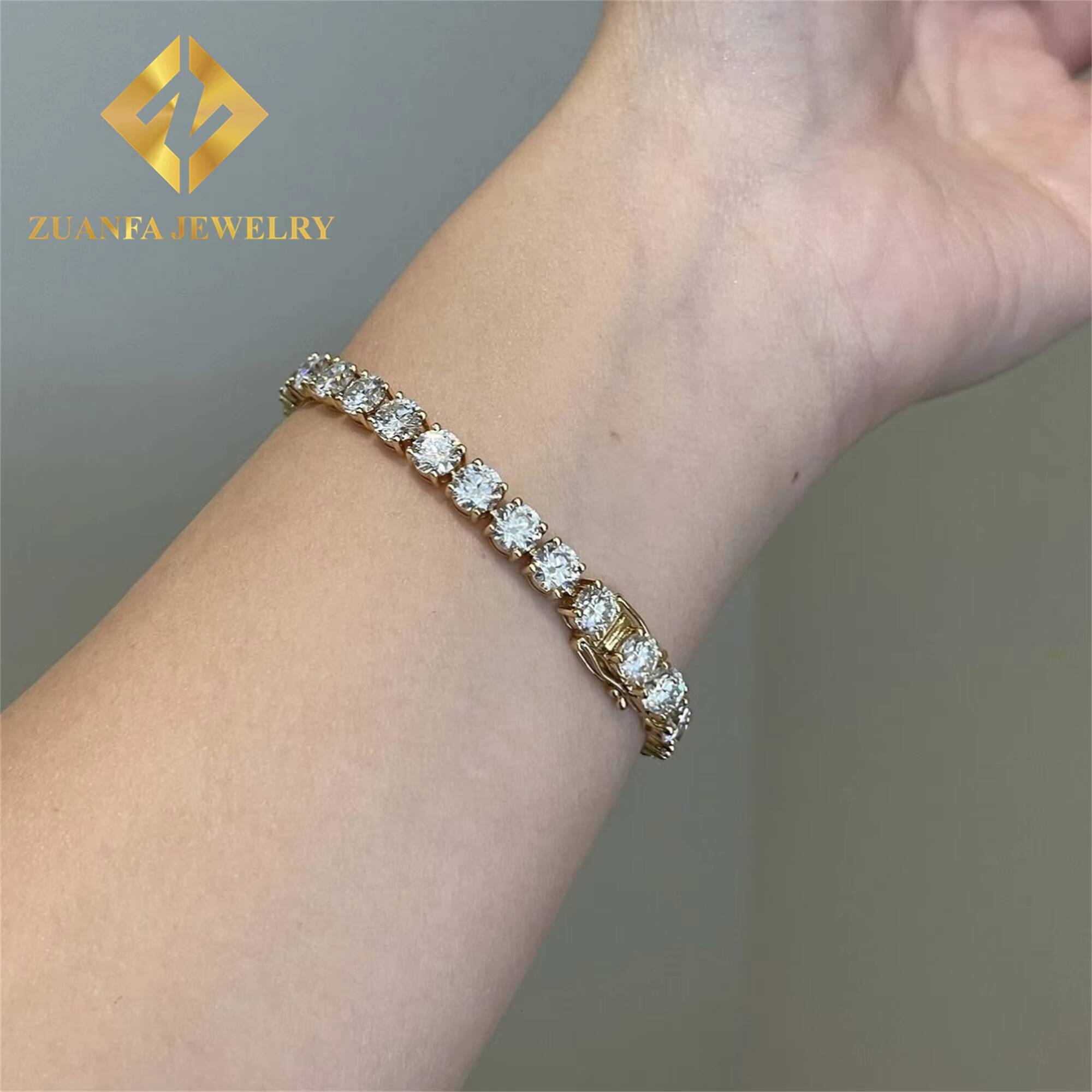 Popular Style 10k Solid Real Gold Iced Out Jewelry Hip Hop Brilliant Cut 4mm Lab Grown Diamond Tennis Chain Necklace Bracelet M